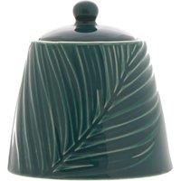 Orsina Elegant Embossed Porcelain Sugar Pot With Orb Handle, Leaf Pattern Sugar Jar, Tapered Base Sugarpot With Lid in Green