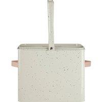 Orsina Galvanised Housekeeper Box, Speckled Storage Caddy, Leather Handle Box For Toilet Products, Organizer Bin in Silver
