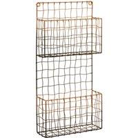 Orsina 2 Tier Wall Mount Magazine Rack, Iron Wireframe Newspaper Holder, Black & Rose Gold Finish Magazine Holder