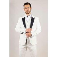 TruClothing Men's 3 Piece Suit Velvet Paisley Shawl Collar Tailored Fit Wedding Tuxedo in White | Size: 44R
