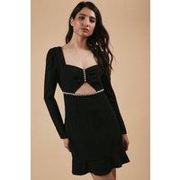 Oasis Women's Petite Occasion Crepe Diamante Trim Cut Out Mini Dress in Black | Size: 10