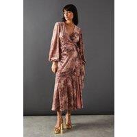 Zebra Velvet Wrap Asymmetric Tier Midi Dress