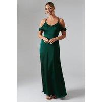 Coast Women's Wrap Cold Shoulder Strappy Satin Bridesmaid Dress in Emerald | Size: 12
