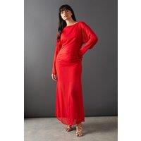 Warehouse Women's Chiffon Slash Neck Batwing Column Maxi Dress in Floral | Size: 10