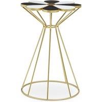 Orsina Black & White Petal End Table, Modern Flower Shaped Side Table With Hourglass Gold Frame, Small Table