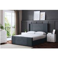 DS Living Elara Winged Steel Panel Bed with Headboard in Grey | Size: Double