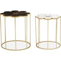 Orsina Set Of Two Black & White Petal Tables, Flower Shaped Side Tables With Gold Frame, Stylish Accent Tables