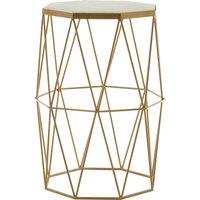 Orsina Side Table With Octagonal Top, White Marble Inset With Sublime Veining, Geometric Black Iron Frame in Gold