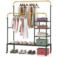 Costway Rolling Clothes Drying Rack Adjustable Double Rods Garment Rack Clothes Hanger in Black