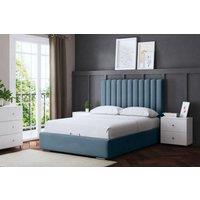 DS Living Evangaline Metallic Blue Panel Ottoman Bed with Headboard | Size: Super King