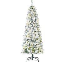 HOMCOM 6FT Prelit Snow Flocked Christmas Tree Light Indoor Home Xmas in Green