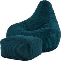 icon Gaming Bean Bag Recliner & Footstool, Corduroy in Teal