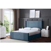 DS Living Elara Winged Metallic Blue Panel Bed with Headboard | Size: Super King