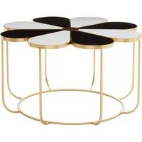 Orsina Black & White Petal‑Top Side Table, Floral Daisy‑Style Tempered MDF Top, Gold‑Finish Metal Frame Accent Table in Gold