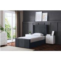 DS Living Elara Winged Steel Panel Ottoman Bed with Headboard in Grey | Size: Super King