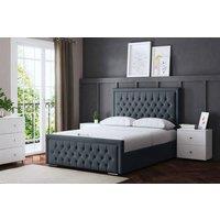 DS Living Allegra Upholstered Steel Bed with Headboard in Grey | Size: Super King
