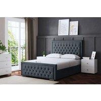 DS Living Allegra Upholstered Steel Ottoman Bed with Headboard in Grey | Size: Double