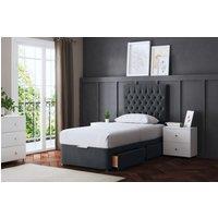 DS Living Seraphine Steel 2 Draw Divan Bed with Headboard in Grey | Size: King