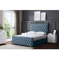 DS Living Allegra Upholstered Metallic Blue Bed with Headboard | Size: Super King