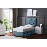DS Living Seraphine Metallic Blue 2 Draw Divan Bed with Headboard | Size: Double