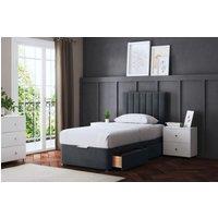 DS Living Amelia Upholstered Steel Panel 2 Draw Divan Bed with Headboard in Grey | Size: Super King