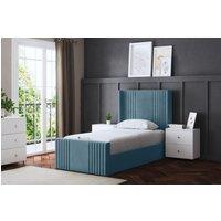 DS Living Elara Winged Metallic Blue Panel Ottoman Bed with Headboard | Size: King