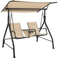 Costway 2 Person Outdoor Patio Swing Patio Loveseat Swing with Adjustable Canopy in Beige