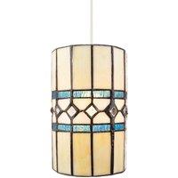 Happy Homewares Contemporary Amber Glass Tiffany Pendant Light Shade with Bright Teal Strips