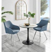 FurnitureboxUK Elina White Marble Effect Scratch Resistant Dining Table & 2 Falun Silver Leg Fabric Chairs in Blue
