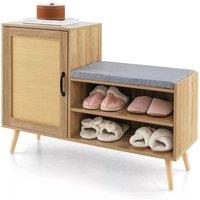 Costway Rattan Shoe Cabinet 2-in-1 Shoe Storage Bench Shoe Rack Cabinet in Natural