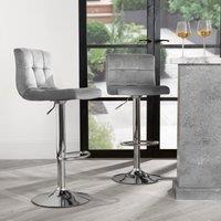 OHS Adjustable Bar Stools x 2 Velvet Swivel Pub Seat Kitchen Breakfast Counter Chair in Light Grey