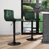 OHS Adjustable Bar Stools x 2 Velvet Swivel Pub Seat Kitchen Breakfast Counter Chair in Dark Green