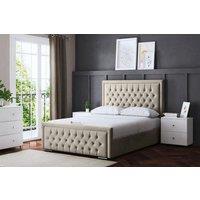 DS Living Allegra Upholstered Beige Ottoman Bed with Headboard | Size: Small Double