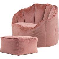 icon Sirena Scallop Chair Bean Bag & Footstool Pink Velvet Bean Bags in Light Pink