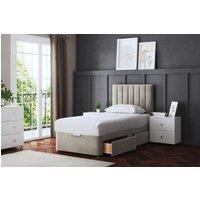DS Living Amelia Upholstered Beige Panel 4 Draw Divan Bed with Headboard | Size: Super King
