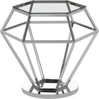 Orsina Elegant Silver Finish Diamond End Table, Contemporary Metal End Table, Stainless Steel Frame Bedside Table