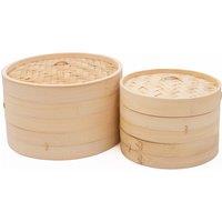 KitchenCraft 2pc Bamboo Steamer Set with Medium Two-Tier Steamer & Large-Two Tier Steamer in Natural
