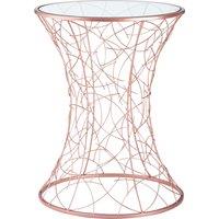 Orsina Rose Gold Concave Accent Table, Tempered Glass Top Corseted Side Table, Hourglass Shape Iron Frame