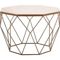 Orsina Octagon White Marble Coffee Table, Luxe Geometric Marble Top Table With Golden Iron Base in Gold