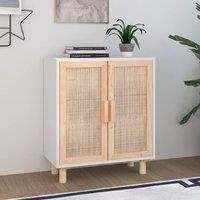 Berkfield Home Sideboard White 60x30x70 cm Solid Wood Pine & Natural Rattan | Size: 60 x 30 x 70 cm