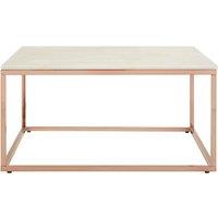 Orsina Square Rose Gold & Marble Coffee Table, Natural White Marble Top Center Table, Accent Table For Outdoor Use