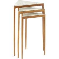 Orsina Nest of 3 White Marble Tripod Tables, Triangular Tops With Gold Iron Legs, Nesting Side Tables