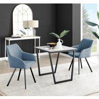 Carson White Marble Effect Square Dining Table & 2 Fabric Falun Black Leg Chairs