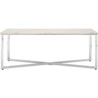 Orsina White Faux Marble Chrome Coffee Table, Contemporary Rectangular Lounge Table with Intersecting Chrome Legs