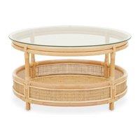 Orsina Elegant Rattan Coffee Table With Glass Top, Round Cane Furniture, Sturdy Outdoor Table, Stable Coffee Table in Natural