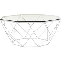 Orsina Geometric Hexagon Tempered Glass Coffee Table With Chrome Base, Silver Finish Table, Glass Top Center Table