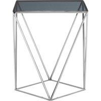 Orsina Square Black Glass Side Table, Stainless Steel Quadrilateral Base, Geometric Accent Table for Living Room in Silver