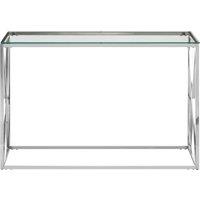 Orsina Silver Glass Console Table with Stainless Steel Frame, Clear Tempered Glass Hallway Console, Entryway Table
