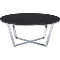 Orsina Round White Faux Marble Coffee Table, Chrome Metal Legs & Lattice Base, Modern Boutique Style Accent Table in Black