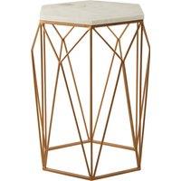 Orsina Marble Top Hexagonal Side Table, Gold Geometric Metal Frame With White Marble, Statement Modern Accent Table